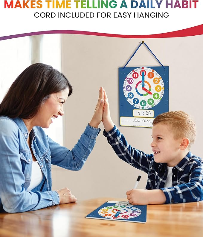 3 Pack Dry Erase Learning Clocks - Award-Winning Large Magnetic Clock & 2 Student Practice Clocks - Analog & Digital Classroom Teaching Tools - Includes E-Book to Help Kids Tell Time Easily