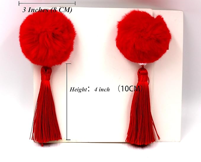 CÉLLOT Baby Girls Chinese Style Hairy Furry Balls Bows Tassels Hair Clips Barrettes for Kids Festival