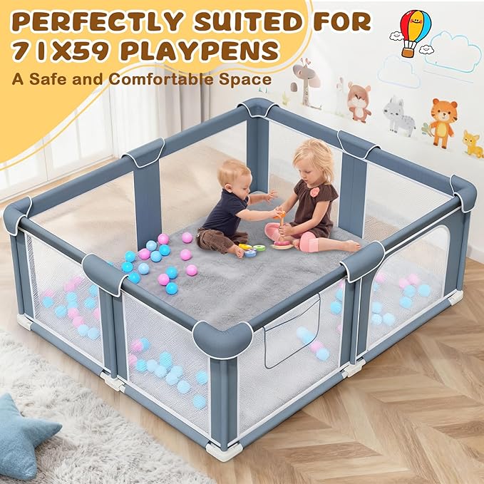 Yozoia Baby Play Mat 71 x 59, Thick Baby Play Mat for Floor, Ultra Soft Playpen Mat, Machine Washable Tummy Time Foam, Non-Slip Bottom Helps Cushion, for Kids, Infant and Toddler Crawling