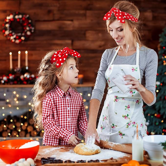 WILLBOND Parent Baby Girl Turban Headband 2 Pcs Girl Red Black Plaid Headbands with Bow for Mom Baby Mother's Day