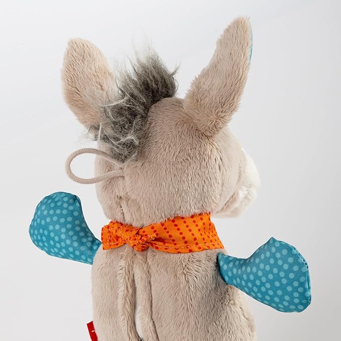 SIGIKID 42891 Mini Donkey Music Box with Soft Melody for Sleeping with Changeable Mechanism for Babies and Children from Birth, Multi-Colour, 20 cm