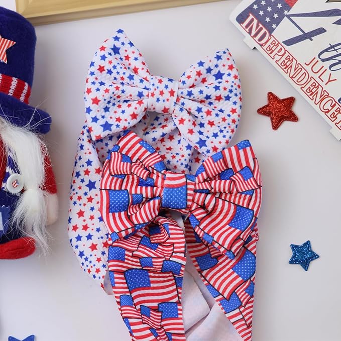 Independence Day Baby Girls Headbands, Red Handmade Star Printed Big Bows for Baby Girls Elastic 4th of July Wide Hairbands for Baby Girl Newborn Infant
