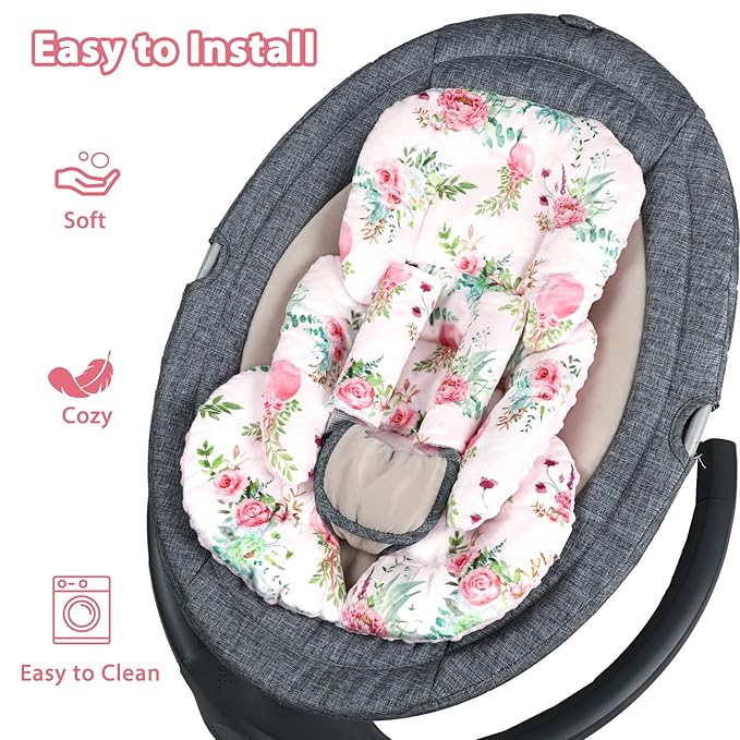 Infant Car Seat Insert, Car Seat Head Support Baby with 2 Covers, Ultra-Soft Newborn carseat Insert, Perfect for Car Seat, Stroller, Swing, Flower