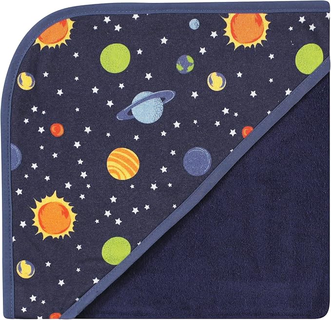 Hudson Baby Unisex Baby Cotton Rich Hooded Towels, Solar System, One Size