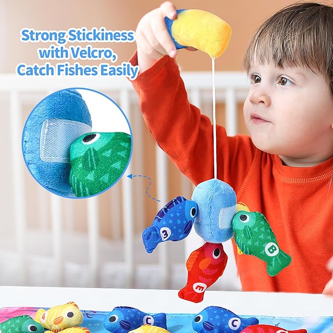 Toys for 1 Year Old Girl Boy, 1st First Birthday Gir Boy Gifts, Montessori Baby Toys 12-18 Months, Cloth Fishing with Stacking Cups, Toddler Learning Toy 1 2 Year Old