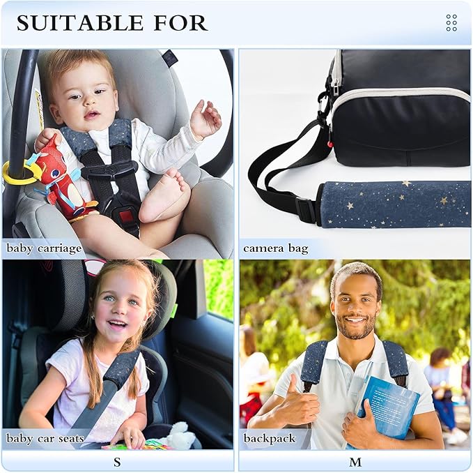 2 Pack Seatbelt Covers Seat Belt Cover Pad for Adults Boys Girls Car Seat Strap Covers Pads Cushion Universal Shoulder Strap Pad Protector for Backpack Camera Bag 6.5 x 6.5 Inch Blue Stars