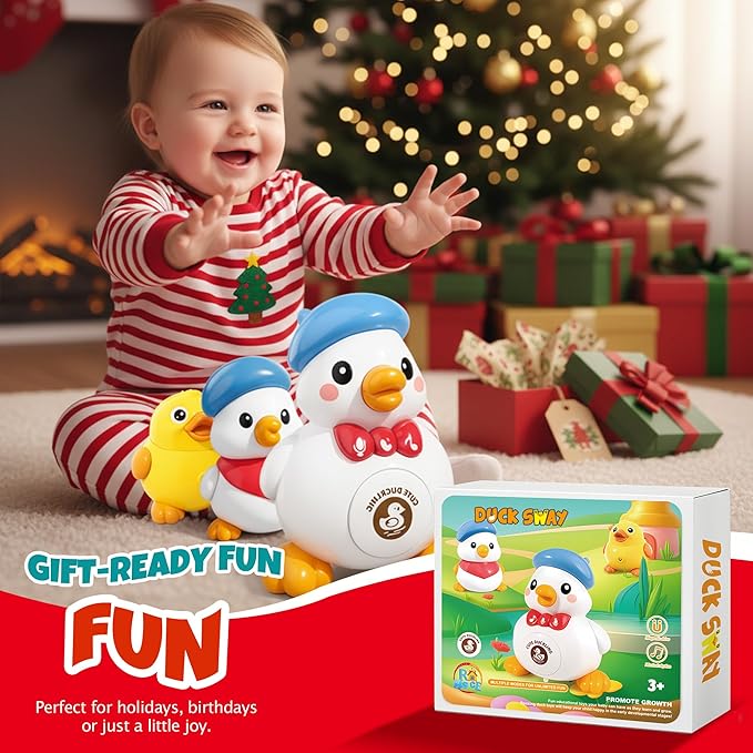 Waddling Duck Toy for Babies, Follow-Me Musical Dancing Mama Duck Family, Light Up Tummy Time Toys for Infants 6–12 Months, Walking Ducks for Tummy Time & Crawling, Baby Developmental Gift
