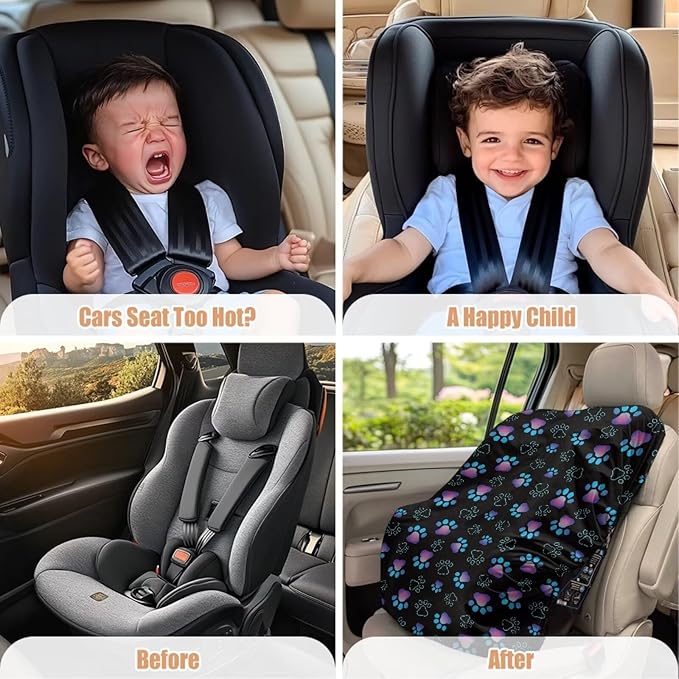 XYZCANDO Dog Paw Print Car Seat Protector for Child Car Seat Cartoon Baby Car Seat Shade Cover Breathable Car Seat Sun Cover for Baby Easy to Install Baby Car Seat Cover Gift for Family