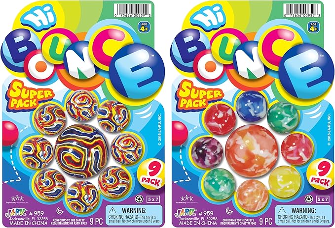 2CHILL Hi Bounce Small Bouncy Balls for Kids, Assorted Styles (2 Packs, 18 Balls Total) – 1-1.75 Inch Colorful Rubber Bouncy Balls for Bulk Party Favors & Goodie Bag Stuffers. 959-2s