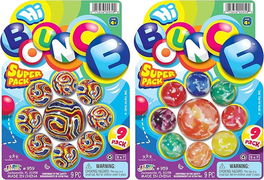 2CHILL Hi Bounce Small Bouncy Balls for Kids, Assorted Styles (2 Packs, 18 Balls Total) – 1-1.75 Inch Colorful Rubber Bouncy Balls for Bulk Party Favors & Goodie Bag Stuffers. 959-2s
