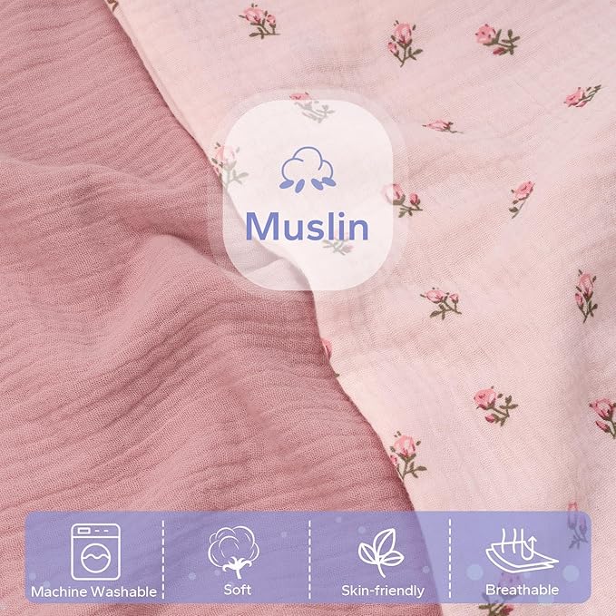 FUNUPUP Muslin Baby Lounger Cover Compatible with Snuggle Me Lounger, Infant Lounger Pillow Cover for Newborn, Removable Newborn Lounger Cover for Boys and Girls, Only Cover, Pink&Pink Flower