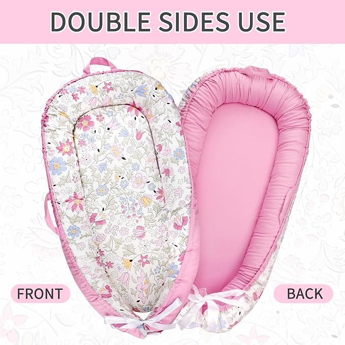 Baby Lounger Cover, Cotton Newborn Nest Cover, Baby Lounger Replacement Cover, Soft & Breathable, Reversible & Adjustable, Purple(Cover Only)