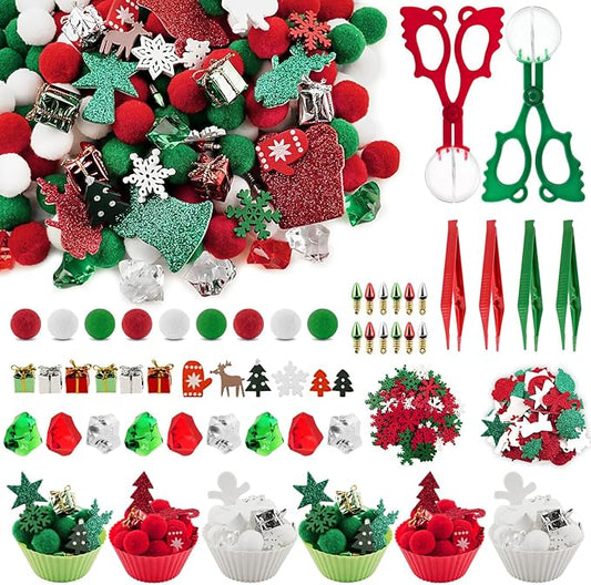 Bbiamsleep 297 Pcs Christmas Sensory Bin Filler Christmas Sensory Bin Items Fine Motor Skill Counting Sorting Xmas Decoration for Xmas Sorting Counting Training