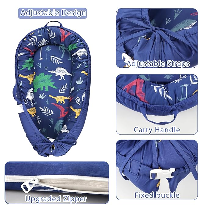 Hooyax Baby Lounger Cover Only, 100% Cotton Newborn Nest Cover, Soft Portable Baby Nest Replacement Cover for Boys Girls, Breathable Infant Lounger Covers, Baby Essential (Dinosaur)