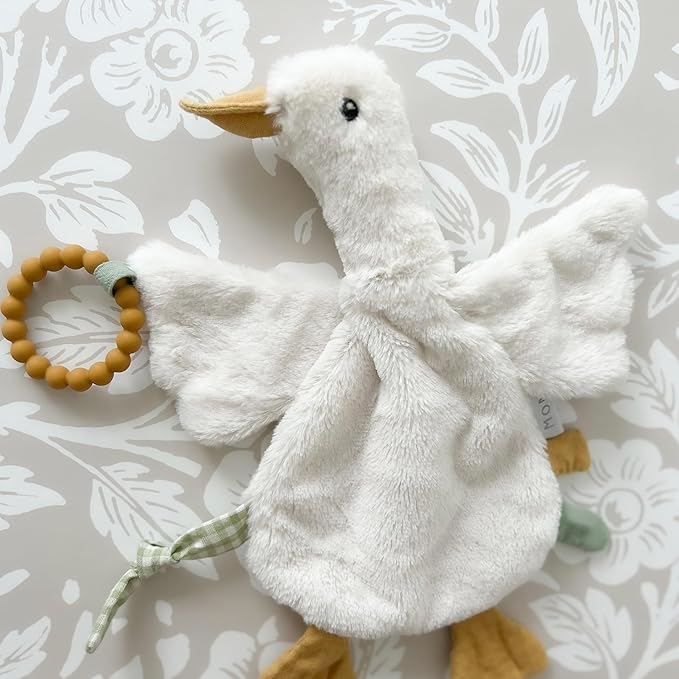 MON AMI PRU Goose Teether Lovie | 12-Inch Baby Security Blanket with Silicone Teether | Soft Plush Lovey for Teething Relief & Comfort