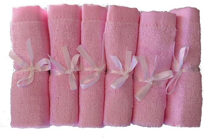 BY LORA Soft Face Cloths for Newborn, Absorbent Bath Face Towels, Baby Wipes, Burp Cloths or Face Towels, 6-Pack, Pink