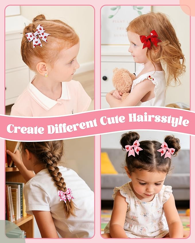 Jollybows 20pcs Baby Hair Clips Girls Bows Love Heart 2" Mini Alligator Clip Toddler Pigtail Bow Fine Hair Clip Valentine Hair Accessories