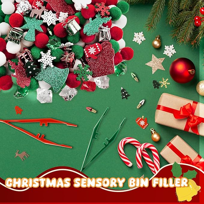 Bbiamsleep 297 Pcs Christmas Sensory Bin Filler Christmas Sensory Bin Items Fine Motor Skill Counting Sorting Xmas Decoration for Xmas Sorting Counting Training