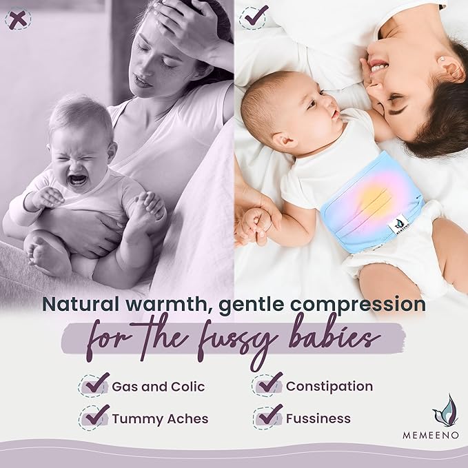 MEMEENO Baby Belly Band for Gas and Colic Baby Relief - Belly Band for Heating Pad for Colic, Heated Tummy Wrap, Sky