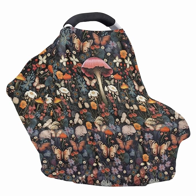 LedBack Butterfly Mushroom Stretchy Car Seat Cover for Babies,Nursing Cover Breastfeeding Cover,Soft Breathable Baby Carseat Canopy