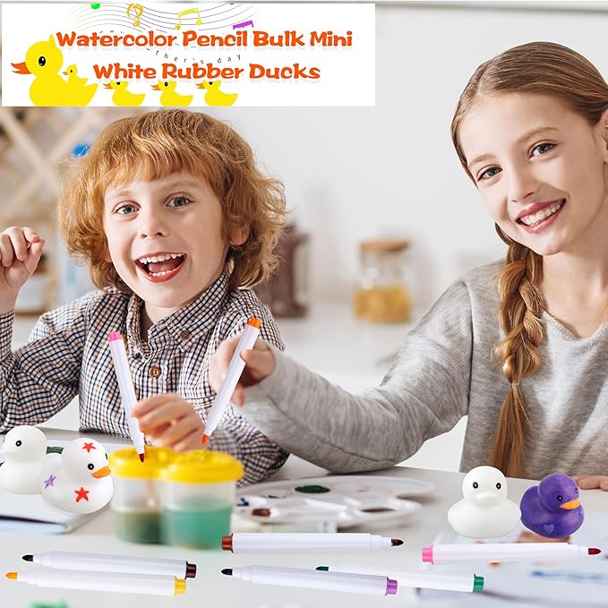 36 Pcs 2 Inch White Blank Rubber Ducks DIY Ducks Bulk Float Bath Toy Squeaky Duckies with Pens of 12 Colors for Baby Gifts Birthday Pool Activity Supplies