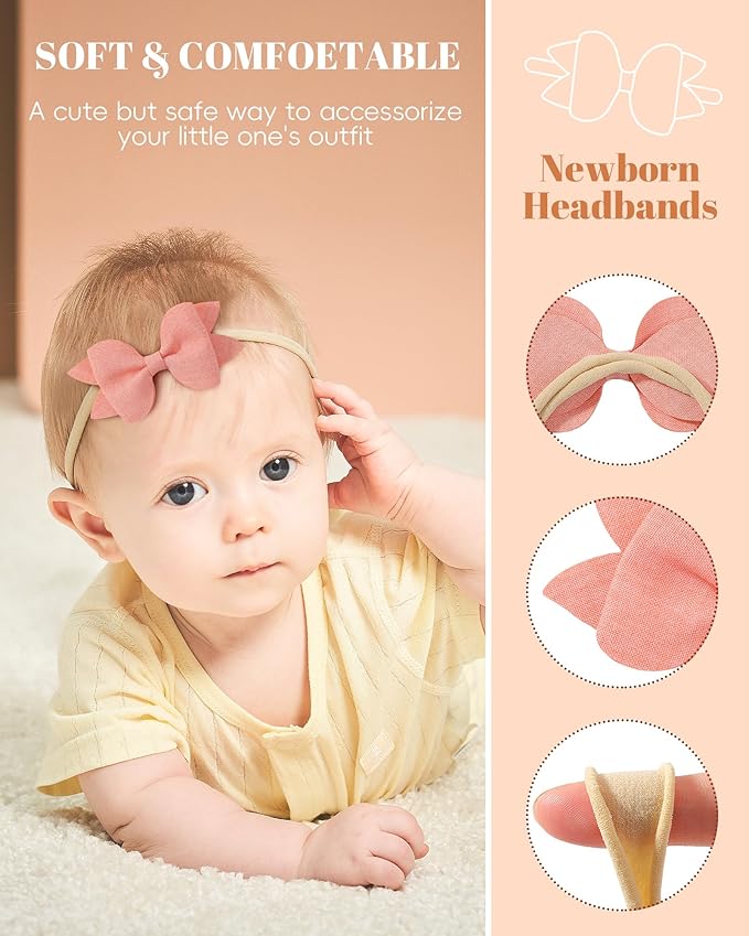 jollybows 3.35" 20pcs Baby Girls Bows Headbands Elastic Nylon Hairband Ribbon Bow Hair Accessories for Kids Toddlers Infants Newborn