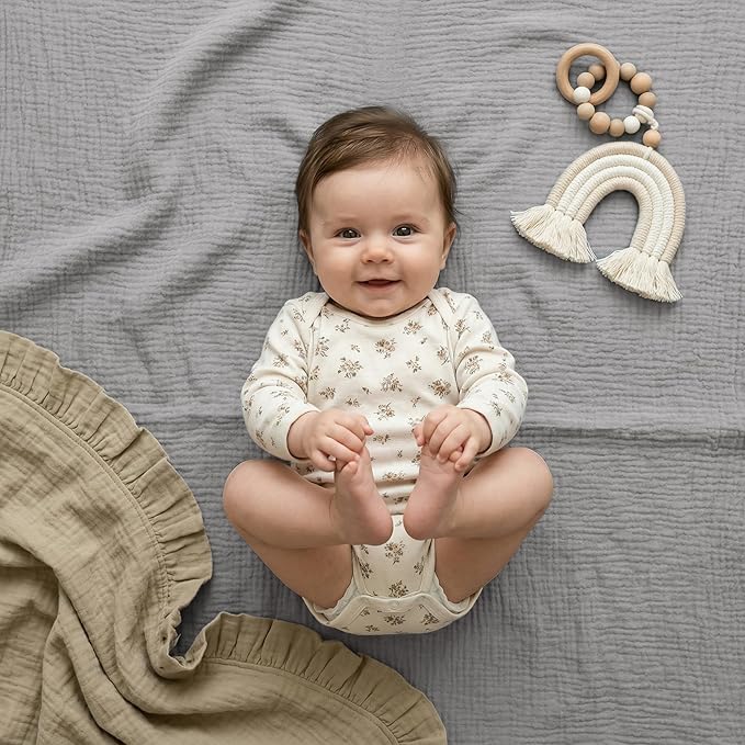 Pro Goleem 2 Pack Muslin Crib Sheets for Boys and Girls, Soft Breathable Neutral Fitted Cotton Baby Bed Sheets Set for Standard Crib Mattress & Toddler Mattress 52"x28", (Grey＆Green)
