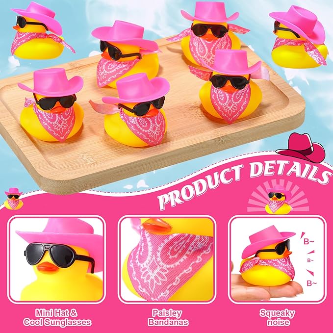 Sosation 24 Set Cowboy Rubber Duck Bulk Mini Yellow Duckies Bath Party Tiny Ducks Bathtub Toy with Cowboy Hat Paisley Bandanas Sunglasses for Birthday Party Favor(Elegant Style)
