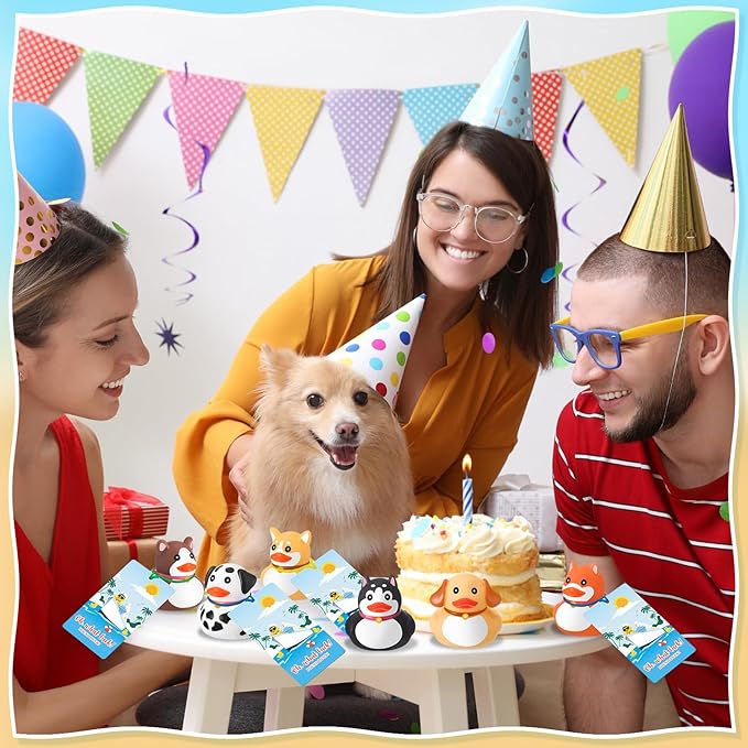 48 Sets Dog Rubber Duckies, Mini Cruise Duck Tag Kit Includes 48 Small Dog Ducks 48 Cruising Tag Cards 48 Rubber Bands Floating Duck Pool Bath Toys for Carnival Rewards Party Favor