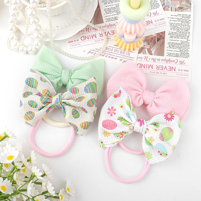 Easter Girls Headbands Bows for Toddler Girls Easter Bunny Ears Hair Bow Baby Girl Headbands with Bows Rabbit Egg Infant Easter Gifts 4 pcs