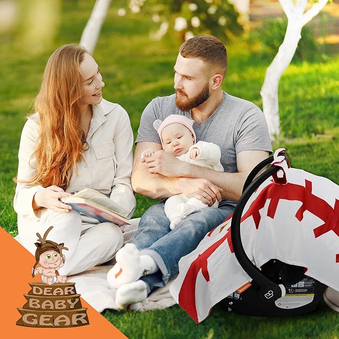 Dear Baby Gear Car Seat Cover for Boys & Girls - Baby Carseat Canopy w/Snap Opening - Infant Seat Cover - Stroller & Nursing Covers - Newborn Carrier Canopy - 40x30" (Baseball Print - Red Dot)
