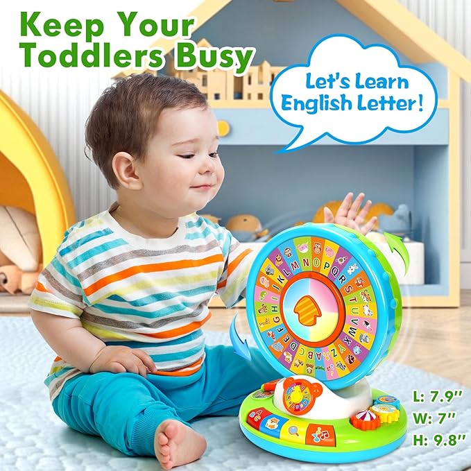 Toys for 1 2 3 Year Old Boys Girls, Spin & Sing ABC Alphabet Learning Zoo with Lights & Sounds, Musical Educational Toy for Toddler 1-3, Christmas 1st Birthday Gifts for Baby Kids Age 12-18 Months+