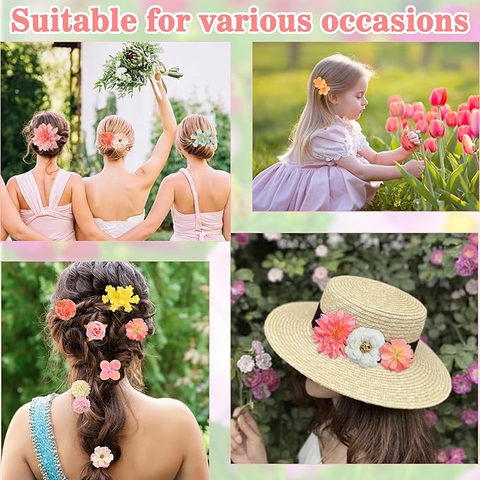Leery 20 PCS Boho Flower Hair Clips for Women - Rose Hair Barrettes, Wedding Hairpins, Bridal Headpiece, Hawaiian Silk Floral Clips (Light Pink)
