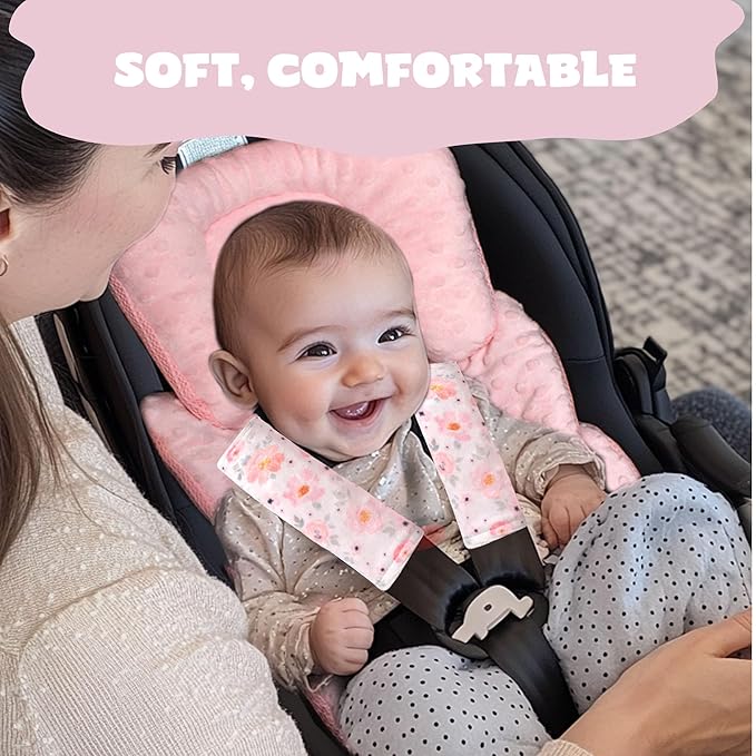 Car Seat Strap Covers for Babies Soft Car Seat Belt Covers, Mink Car Seat Straps Shoulder Pads for Boys and Girls, Flower