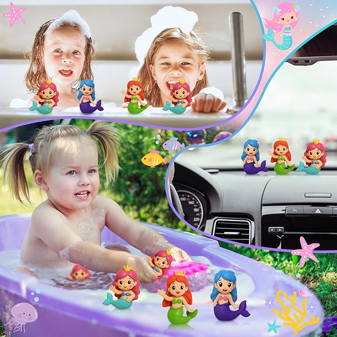 Leyndo 24 Pcs Rubber Mermaid Decoration 2.36 inch Small Squeaky Mermaid Toy for Fish Tank Dashboard Fairy Garden Dollhouse Aquarium Bathtub Home Decor Gifts Party Favors