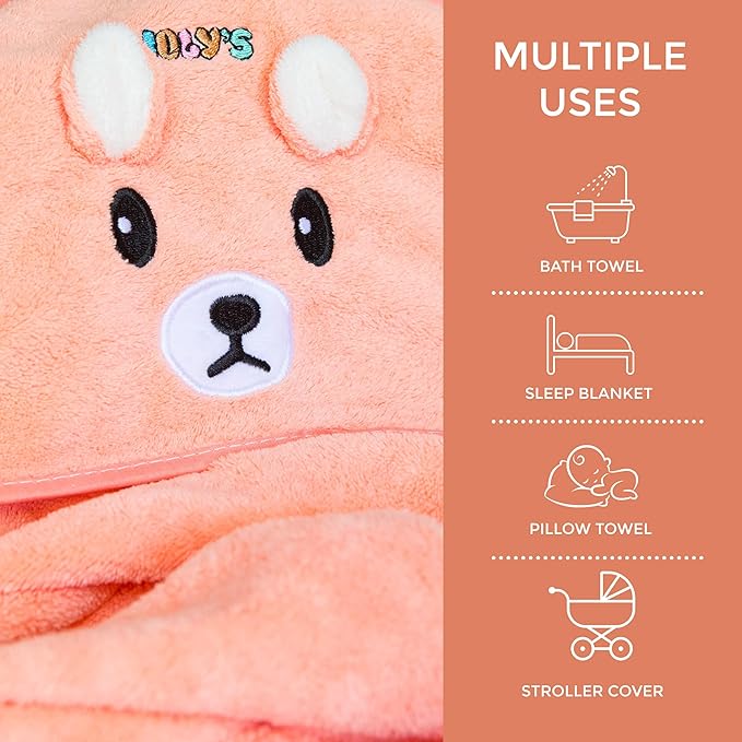 Ioly's Hooded Baby Bath Towels for Newborn Essentials 41" x 41" (Large) Kid Towel with Hood for Babies Toddler Infant Baby Towels with Hood Cosas para Bebes recien nacidos Baby Bath Items (Orange)