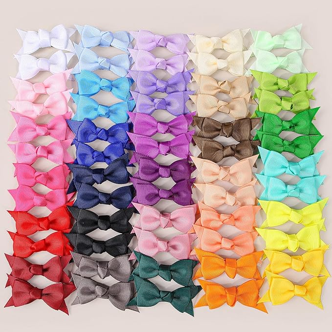 XIMA Mini Hair Bows Clip for Baby Girls,2.7inch 30colors Grosgrain Ribbon Kont Bows Toddler Hair Accessories with Alligator Clips for Toddlers Baby Girls Kids Teens in Pairs Pack of 60