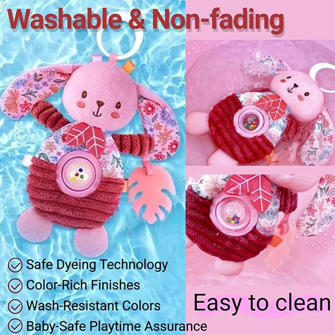 Baby Crib Toys Hanging Stroller Car Seat Toy for Infant 0-2-3-4-5-6-7-8-9 Months Old, Newborn Infant Girl Gifts, Rattle Crinkle Teething Teether for Babies 6-12 Month Easter Basket Stuffers