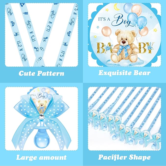 Hotop 36 Pcs Baby Shower Pacifier Necklace Bulk Bear Acrylic Pacifier Necklace for Baby Shower Charm Necklaces Party Favors for Girls Boys Gender Reveal Decoration Table Pieces(Blue,Boy)