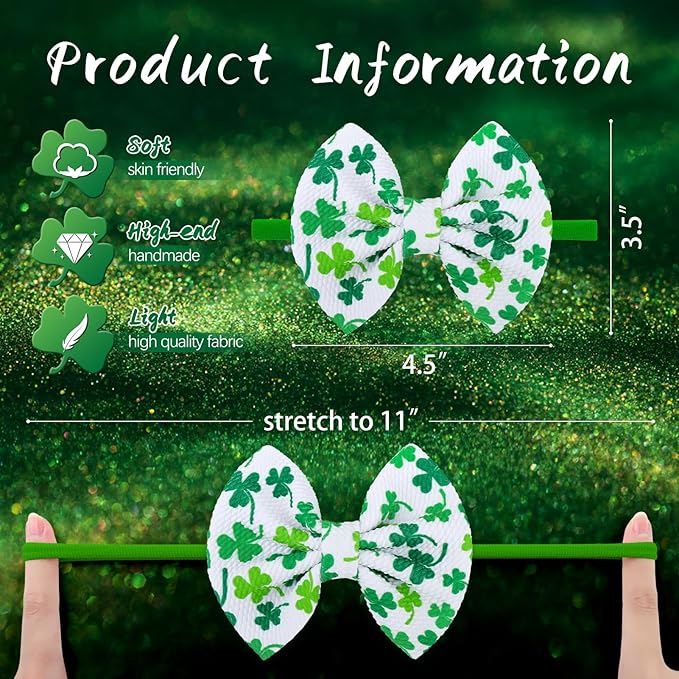 St. Patrick's Baby Headbands Bows Velvet Baby Girl Shamrock Bows Green Leaves Nylon Headbands Newborn Hair Bow Toddler Infant Kids Hair Accessories