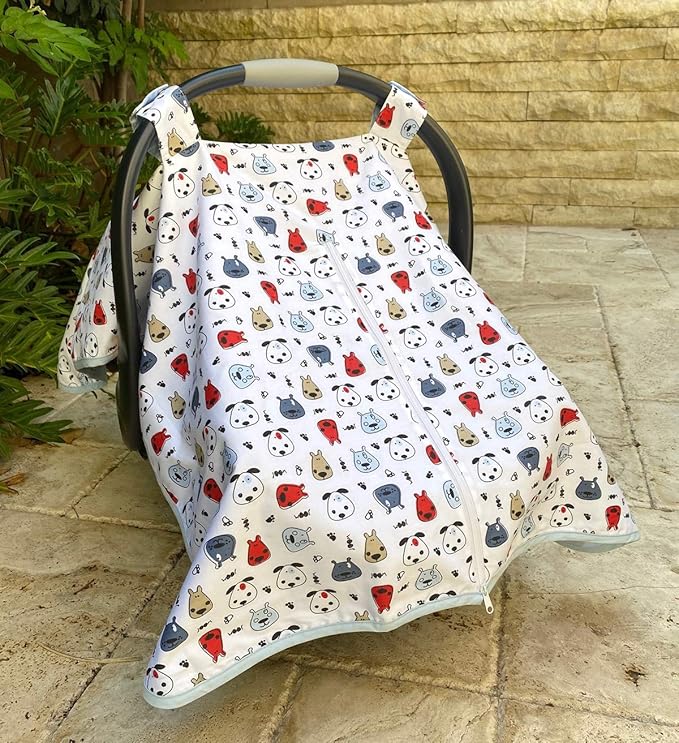 effe bébé Car Seat Covers for Newborn Infant Baby - Made from 100% Breathable Cotton - Can be Used for Carseat Canopy Baby Carrier Stroller Cover - for Boys and Girls (Blue Doggie)
