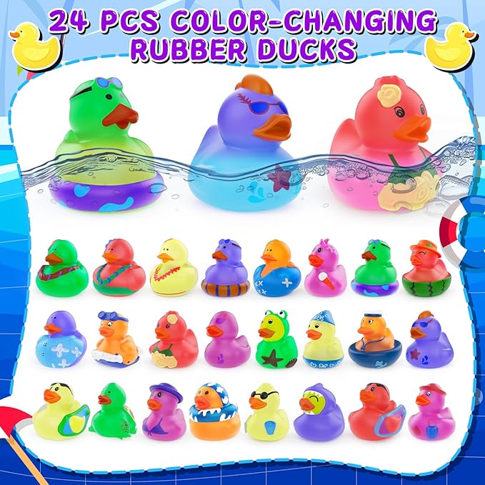 24 Pack Valentine Day Color Changing Rubber Ducks,Jeep Ducks for Ducking Baby Bath Beach Toys Easter Basket Stuffer Party Favors Mini Ducks for Pool Water Activity
