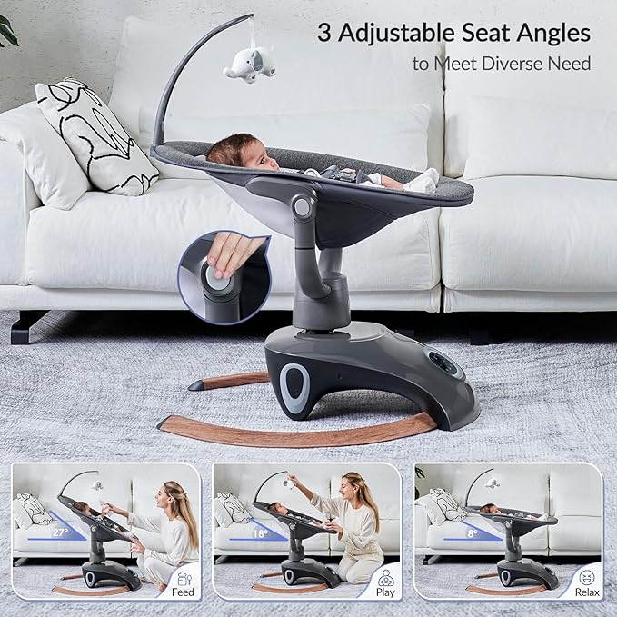 VaVaSoo Electric Baby Swing for Infants Mamroo with Remote Control, Rocker with 6 motions, 5 Speeds, 13 Music Include White Noise, 5 Point Harness, 3 Seat Positions for Newborn Boy Girl Max 20 Lbs