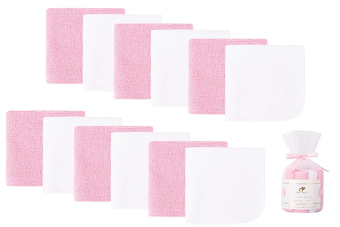 12 Pack Small Baby Washcloths 100% Cotton Thin Soft 7.8" x 7.8" Terry Cloth for Baby Face Bath Burp Travel Lightweight Multi-Purpose Newborn Must Haves