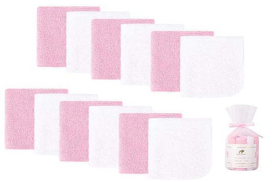 12 Pack Small Baby Washcloths 100% Cotton Thin Soft 7.8" x 7.8" Terry Cloth for Baby Face Bath Burp Travel Lightweight Multi-Purpose Newborn Must Haves