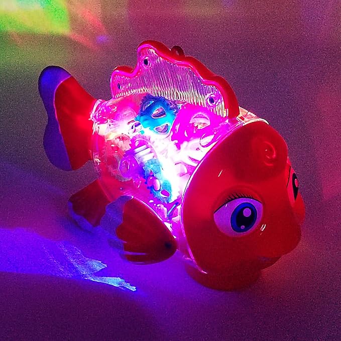 Tipmant Cute Electric Fish Toy Electronic Goldfish Animal Vehicle Car Auto Driving, Transparent Gears, Music, Luminous Lights, Baby Toddler Kids Birthday Gifts