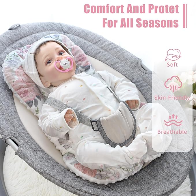Infant Car Seat Insert, Baby Car Seat Head & Body Support for Newborn, Ultra Soft Reversible Preemie Carseat Insert Cushion for Girls Boys, Fit Car Seat, Stroller, Swing, Bouncer, Pink