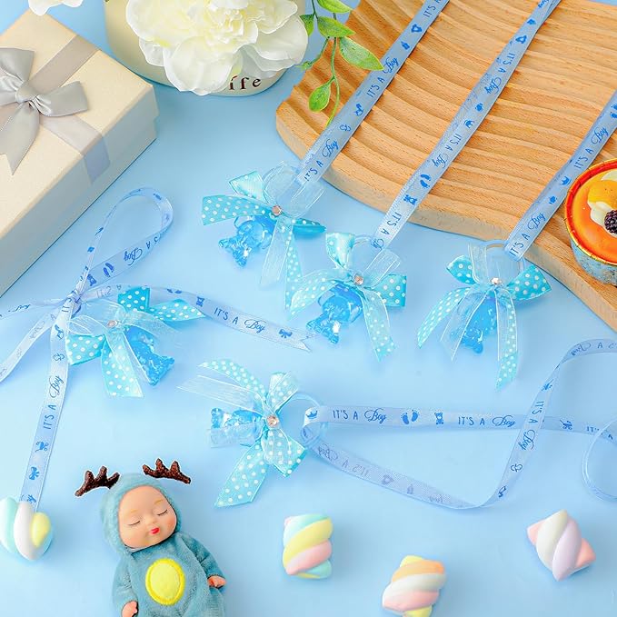 Tondiamo 60 Pcs Baby Shower Pacifiers Elephant Necklace Acrylic Baby Shower Party Favors with Cute Rhinestone Bows for Gender Reveal Party Decoration Table Scatter(Blue)