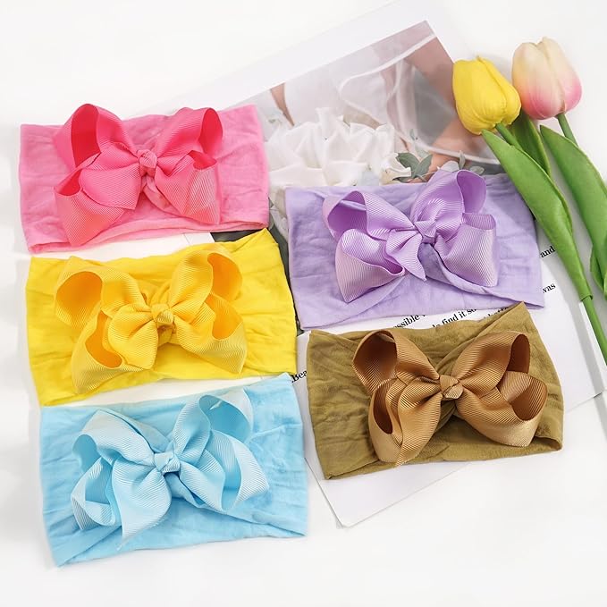 Yxiang 20PCS Baby Girl Bows Headbands, 4" Infant Bows Headbands Super Elastics Nylon Hairbands Cute Handmade Ribbon Bows for Babies Newborn Toddler (20 Colors)