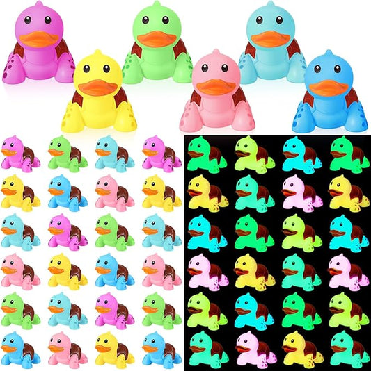 HyDren 50 Pcs Rubber Turtle Duck Glow in The Dark Cute Duck Bulk Mini Squeaky Rubber Toys Floating Bathtub Favors Gifts for Sea Carnival Valentine's Day Beach Party Decor(6 Colors)